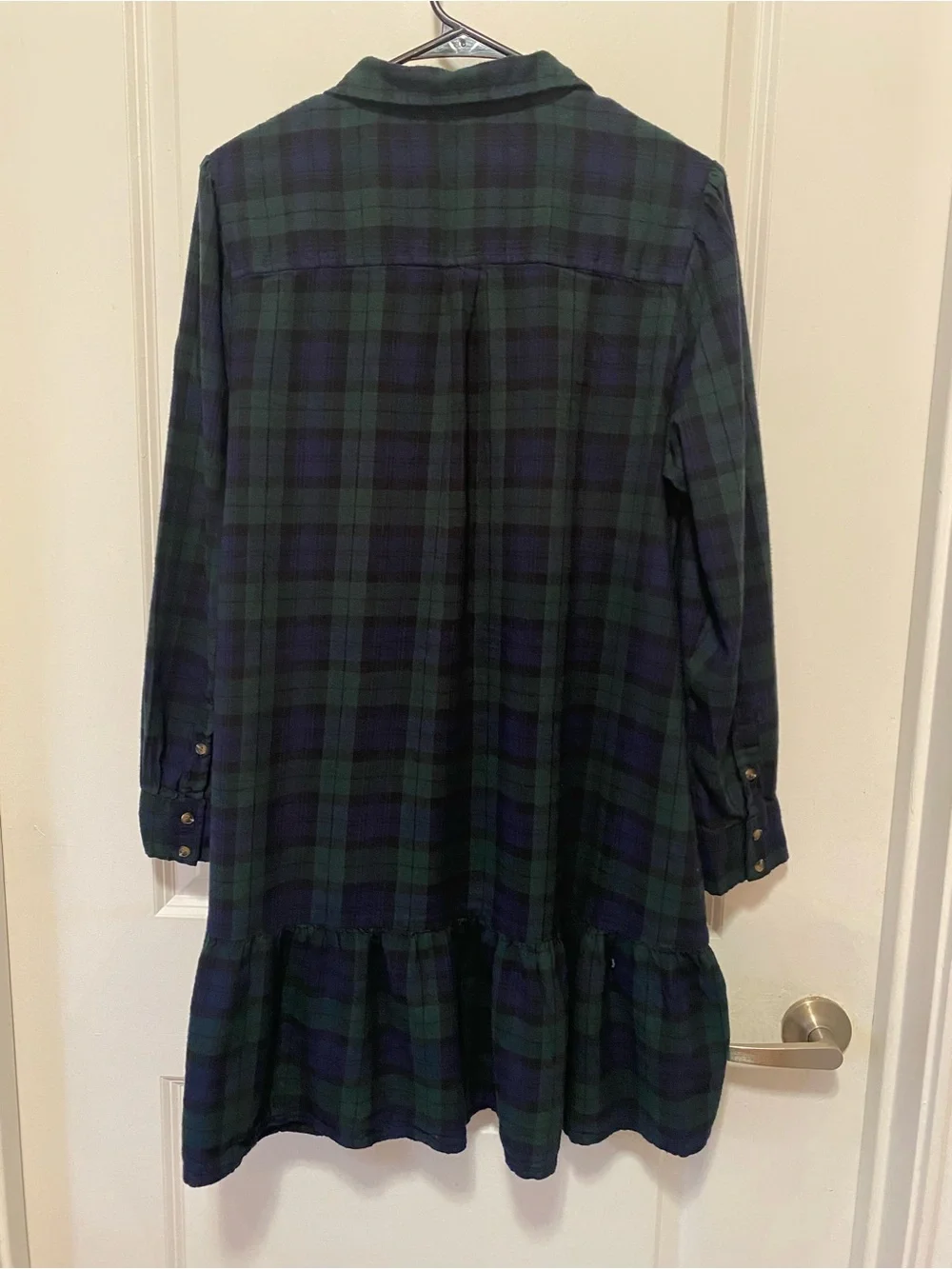 Time and Tru Navy and Green Plaid Ruffle-Hem Dress